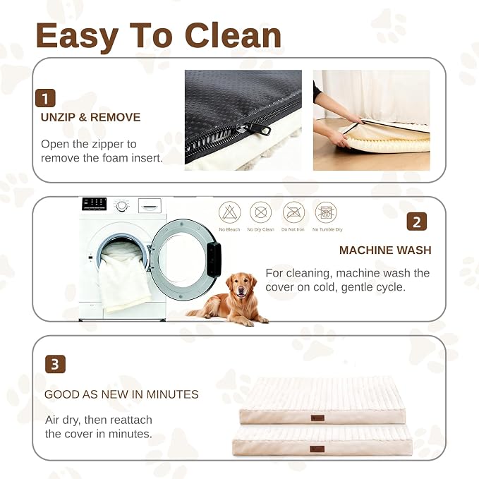 Orthopedic Dog Bed for Large Dogs, Firm Egg Crate Foam, Non-Slip Bottom | Machine Washable Cover, Plush Faux Rabbit Fur Top, Pet Beds for Crate, Floor & Car, Up to 50 lbs, Beige, 35"L x 22"W x 3"H - Image 7