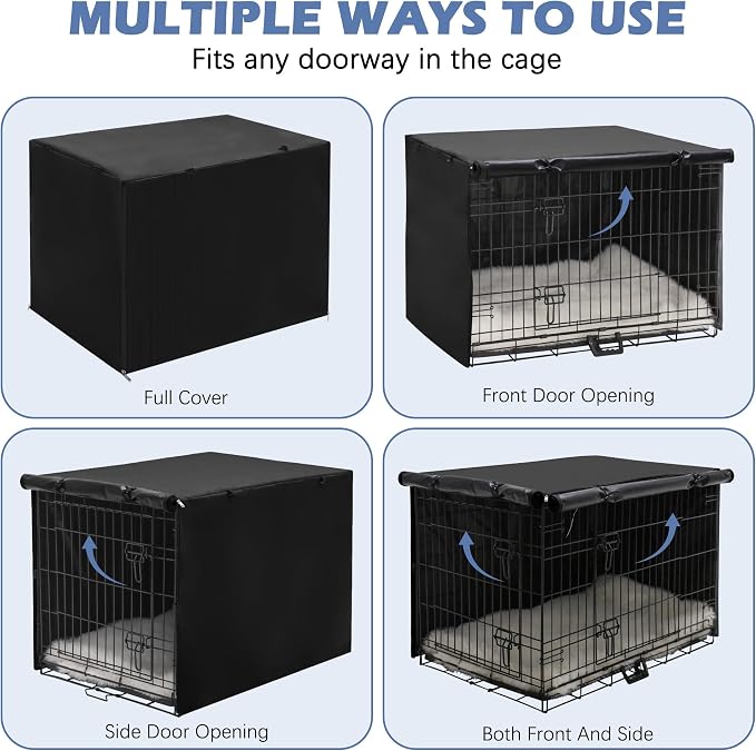 Akinerri Dog Crate Cover - Double Door Waterproof Kennel Cover, Durable 600D Polyester, Black, Fits 42 Inch Dog Crate - Image 4