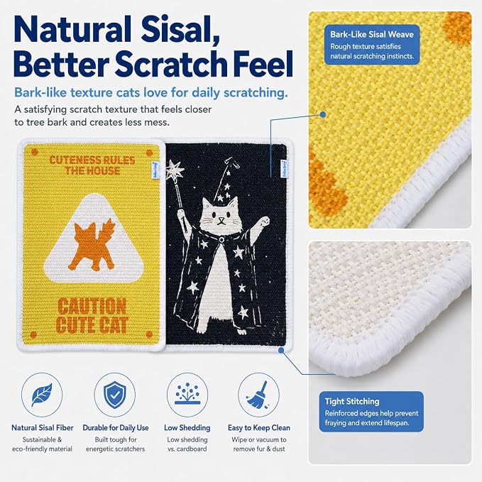 Wall Mounted Sisal Cat Scratcher Mat, Cat Scratch Pad, Natural Sisal Scratcher for Couch, Space Saving Cat Scratching Mat for Indoor Cats (Castle, Large) - Image 5
