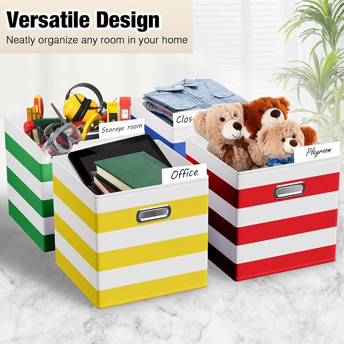 CroBlissful 11 Inch 6 Pack Fabric Storage Cubes with Metal Handles, Back to School Collapsible Organizer Bins for Classroom, Closet, Student Room, Toys and School Supplies (Dark Color) - Image 4