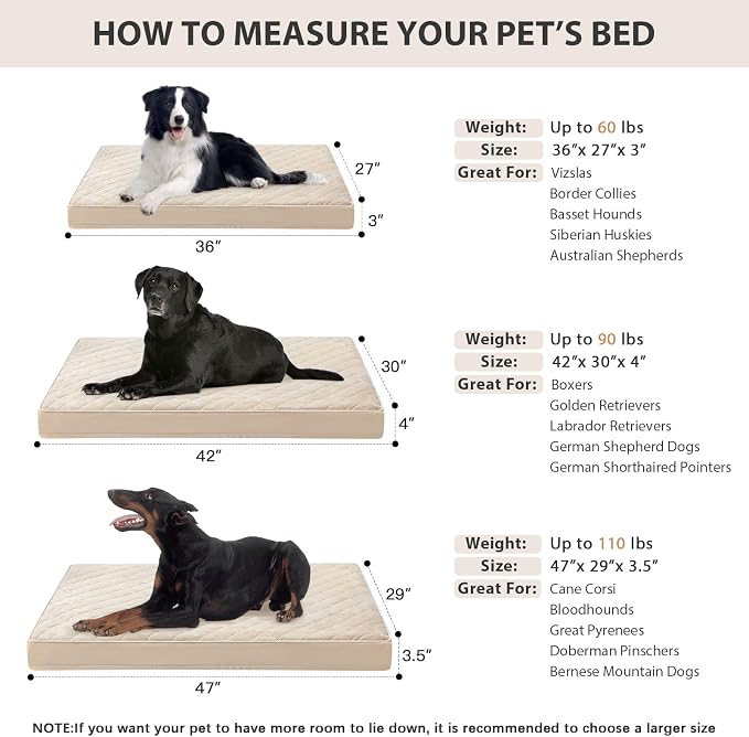 WNPETHOME Orthopedic XXL Dog Beds for Large Senior Dog Bed Comfy Sleeping | XXL Washable Waterproof Dogs Bed with Removable Cover, Multi-Needle Quilting Dogs Crate Bed for Relax , Beige 47x29 Inch - Image 5