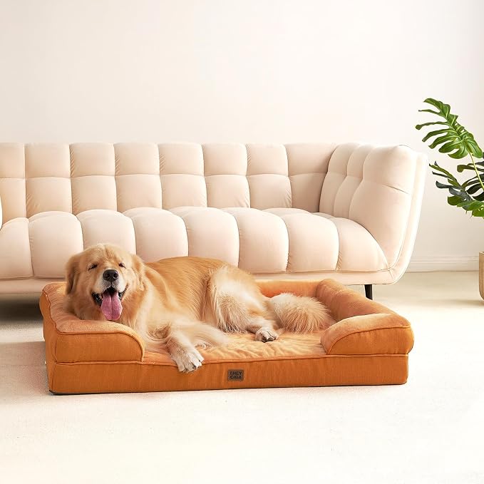 EHEYCIGA Orthopedic XXL Dog Bed, Waterproof Washable XL Big Pet Bed 52" | Non-Slip Bottom and Egg-Crate Memory Foam Extra Large Pet Couch Bed with Washable Removable Cover, Pumpkin Orange - Image 9