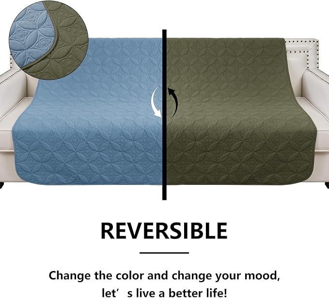 Waterproof Couch Cover for Dogs - Washable Pets Furniture Protector | TPU Leak-Proof Liner, Lightweight & Reversible, Fits Chair, Sofa, Bed, 52" x 82" , Lightblue/Green - Image 3