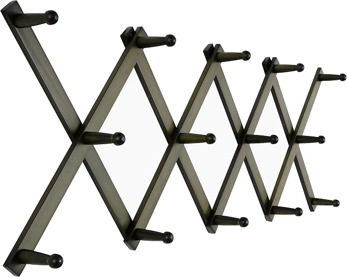 SKOLOO Hat Rack for Wall with 14 Hooks, Solid Wooden, Modern, Expandable Coat Rack Wall Mount for Coats, Hats, Bags, Baseball Caps, Dark Walnut Color by SKOLOO