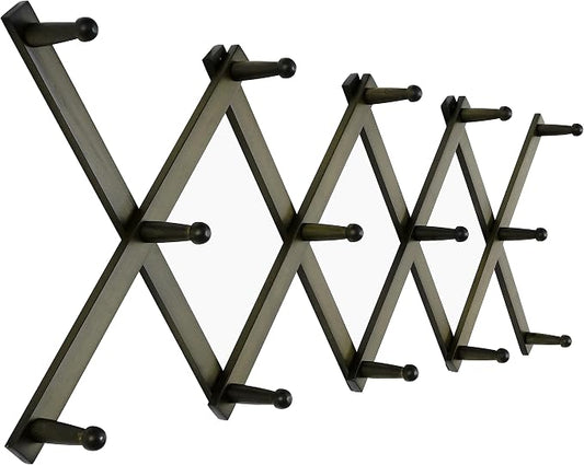 SKOLOO Hat Rack for Wall with 14 Hooks, Solid Wooden, Modern, Expandable Coat Rack Wall Mount for Coats, Hats, Bags, Baseball Caps, Dark Walnut Color by SKOLOO