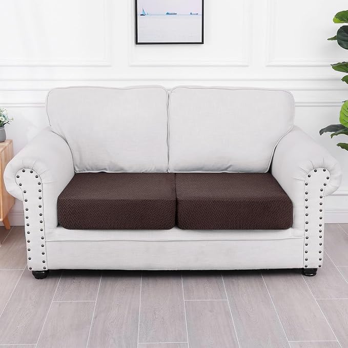 Smiry Waterproof Couch Cushion Covers, Non Slip Seat Cushion Covers | Stretch Jacquard Sectional Sofa Slipcover, Washable Elastic Furniture Protector for Pets, Kid, 2 Pieces, Chocolate - Image 5