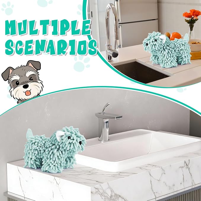 Tegeme 1 Pcs Chenille Dog Hand Towel Fuzzy Towel Absorbent Microfiber Soft for Bathroom Kitchen Washstand (Green,Standing Dog) - Image 4
