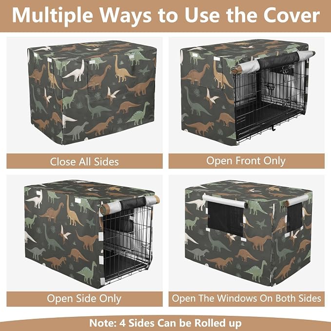 Dog Crate Cover Kennel Cover for Dog Cages Breathable for Wire Cage Indoor Outdoor Green and Brown Dinosaurs - Image 5