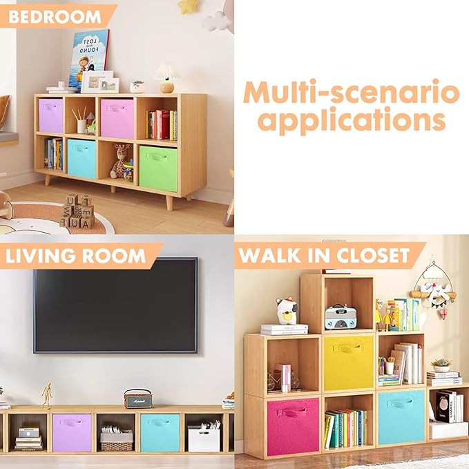 ShellKingdom Storage Bins, Foldable Fabric Storage Cubes And Cloth Storage Organizer Drawer For Closet And Toys, 8 Pack (Orange+Yellow+Fuchsia+Grass Green) - Image 5