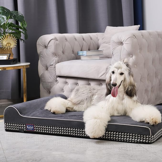 Laifug Orthopedic Dog Beds for Large Dogs,4.5" Memory Foam Dog Beds,Durable Water Proof Liner Removable and Washable, Nonskid Bottom, Black and White Plaid 46"x28"x8" - Image 2