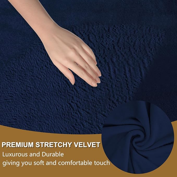 U-NICE HOME Velvet Loveseat Sofa Covers Stretch Couch Cover Furniture Protector Sofa Slipcover for Dogs (Medium, Navy) - Image 3