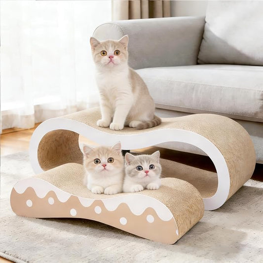 2 in 1 Cat Scratcher for Indoor Cats, Large Cardboard Cat Scratcher Lounger, 100% Recyclable&Reversible Horizontal Scratching Pads Prevents Furniture Damage,Wave by SimpleDeluxe