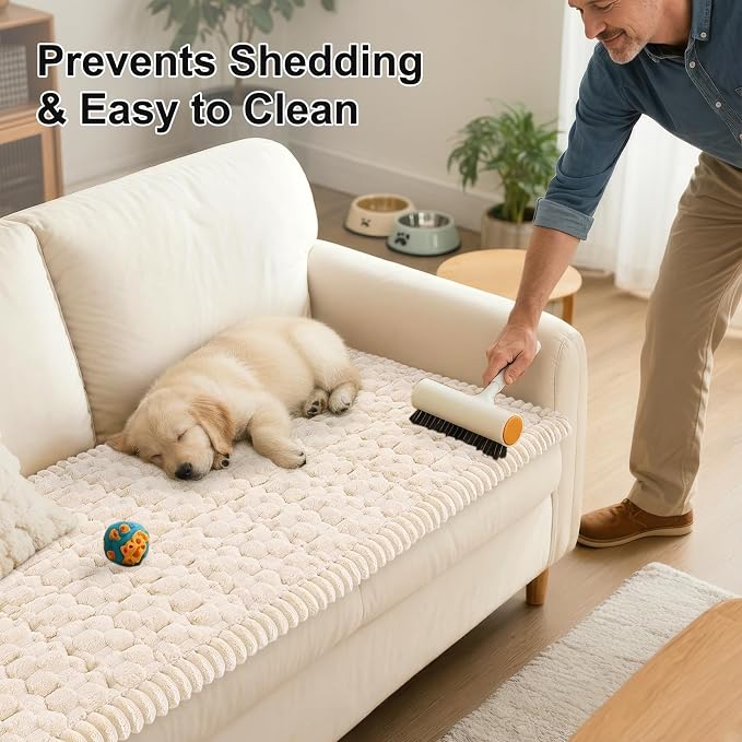 Smiry Non Slip Couch Covers for Dogs, Scratch Resistant Pet Sofa Protector | Machine Washable Soft Fuzzy Thick Furniture Cover for Sofa Loveseat Sectional Large Dogs, Cream, 35.4" x 35.4" - Image 6
