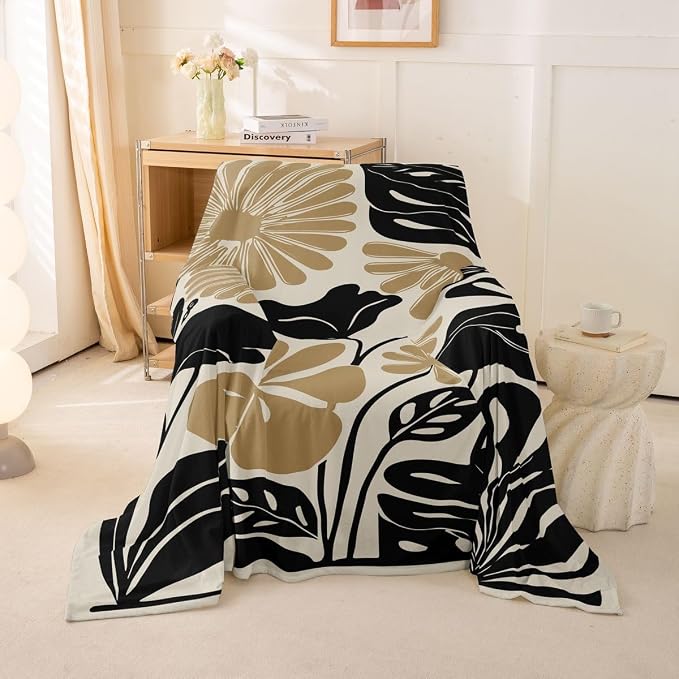 Erosebridal Black Tan Flower Sofa Cover Minimalist Floral Couch Cover Vintage Wildflower Sofa Slipcover for Couches and Sofas Modern Neutral Botanical Washable Non Slip Sofa Protector, 71" X 91" - Image 2