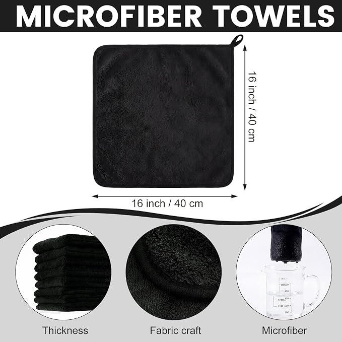 Tallew 60 Pcs Black Microfiber Towels: 16"x16" Microfiber Drying Towels Bulk Micro Fiber Car Cleaning Cloth for Cars Drying Washing Polishing Cleaning Household Supplies - Image 4