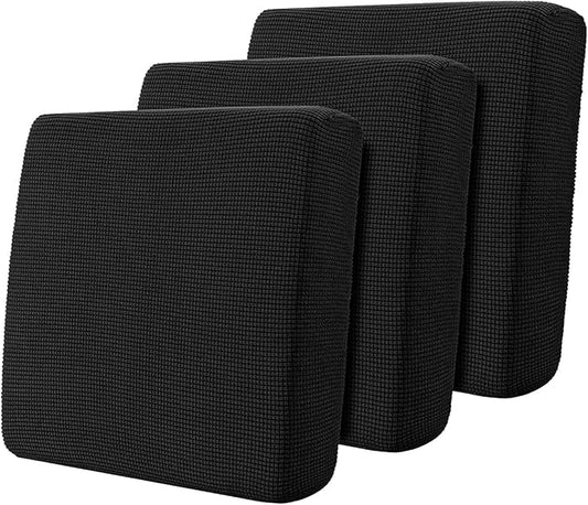 Hokway Stretch Couch Cushion Covers, 3 Piece Individual Sofa Cushion Slipcovers，Jacquard Sofa Seat Slipcover Set, Non-Slip Protector for Cushion (Black,Small-3PC) by Hokway