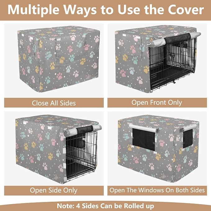 Dog Crate Cover Kennel Cover for Dog Cages Breathable for Wire Cage Indoor Outdoor Grey Paw Print Dots Stars - Image 5