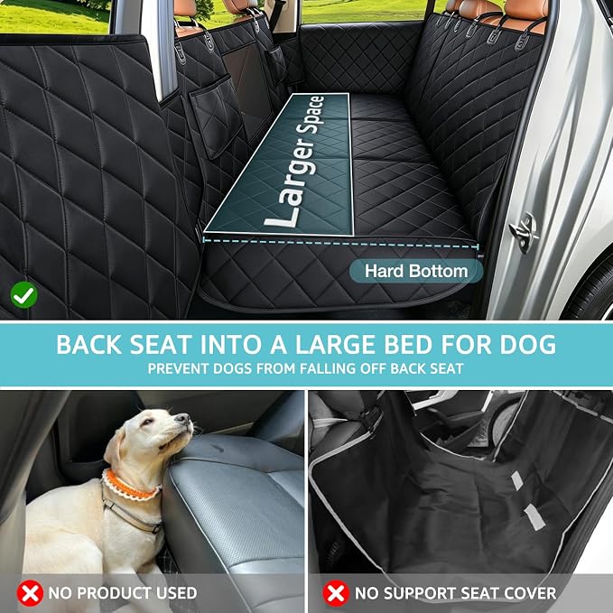 Truck Hard Bottom Car Seat Cover for Dogs | Mesh Window & 2 Safety Belts | 100% Waterproof Sturdy Back Seat Extender with Door Protectors |Non-Slip,Scratchproof Pet Car Rear Seat Protector Fit Pickup - Image 2