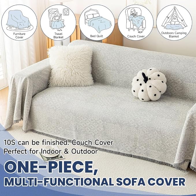 ROOMLIFE Gray Couch Cover Boho Sofa Covers for 3 Cushion Couch Washable, Furniture Protector Sofa Couch Cover for Dogs, Soft Breathable Sofa Slipcover, Couch Throw Blankets with Tassels 71''X150'' - Image 7