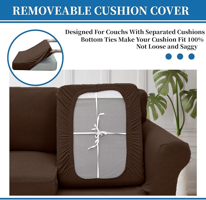 XINEAGE 2026 New 3 Pieces Couch Covers for 2 Cushion Sofa Super Stretch Loveseat Slipcover Pet Dog Universal Slip Cover Anti Slip Love Seat Furniture Protector (Coffee, 55"-69") - Image 6