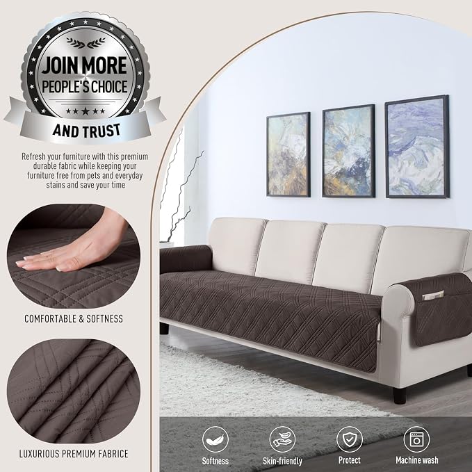 TAOCOCO Waterproof Oversized Couch Covers for Pets Dogs with Non Slip Backing, Sofa Seat Covers with Pocket for 4 Cushion Couch Washable Dog Couch Protector Sofa Slipcovers(Oversized Sofa, Chocolate) - Image 2