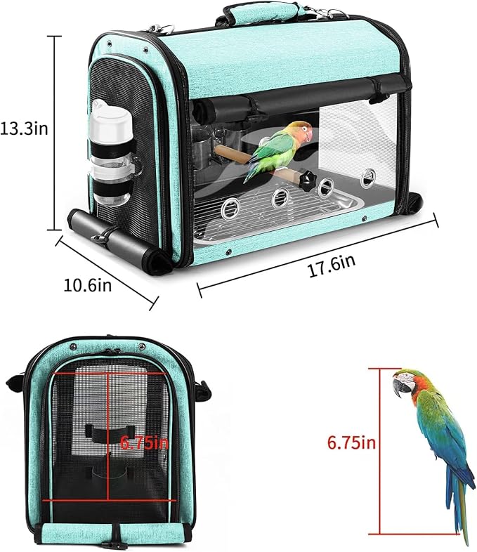 Bird Carrier Bag with Stand, Lightweight Backpack for Parrot, Portable Cockatiel Travel Cage with Accessories, Pet Transparent Breathable Carrier, Green - Image 6