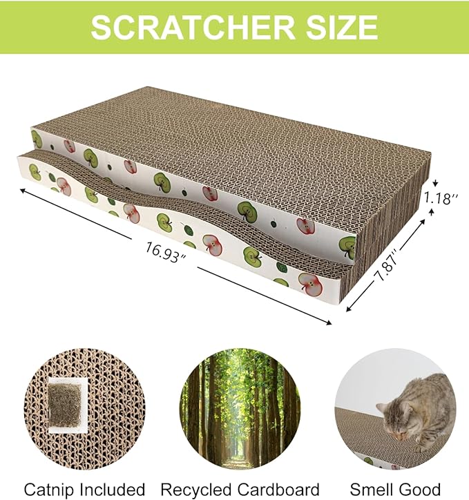TIMHAKA Cat Scratching Board, Corrugate Cat Scratcher for Indoor Cats with Catnip, Cat Scratch Pad with Premium Scratch Textures Design, Cardboard Cat Scratcher with Double-Sided Usability (Pack of 2) - Image 2