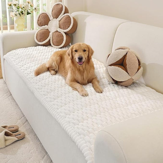 OstepDecor Couch Cover for Dogs, Washable Non Slip Sofa Cover for Pets, Soft Couch Covers for Sofa, Loveseat and Sectional, Furniture Protector Against Pet Hair & Scratches (27.6" x 86.6", White) by OstepDecor
