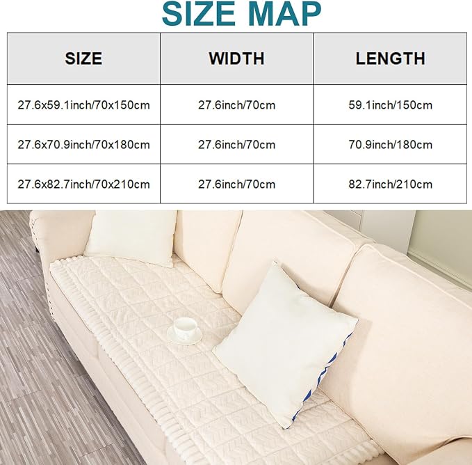 KRFOONN Couch Cover for Dogs Washable Sofa Covers for 3 Cushion Non-Slip Fuzzy Couch Cushion Covers Sofa Slipcovers Furniture Protector with Elastic Straps for Dogs Pets Mat (Beige, 27.6" x 70.9") - Image 6