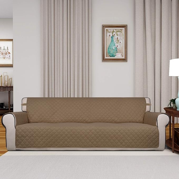 PureFit Reversible Quilted Couch Covers for Dogs Sofa Cover 4 Seater 88" | Camel/Ivory, Water Resistant Couch Protector, Washable Pet Couch Cover with Non Slip and Elastic Straps For Kids - Image 2