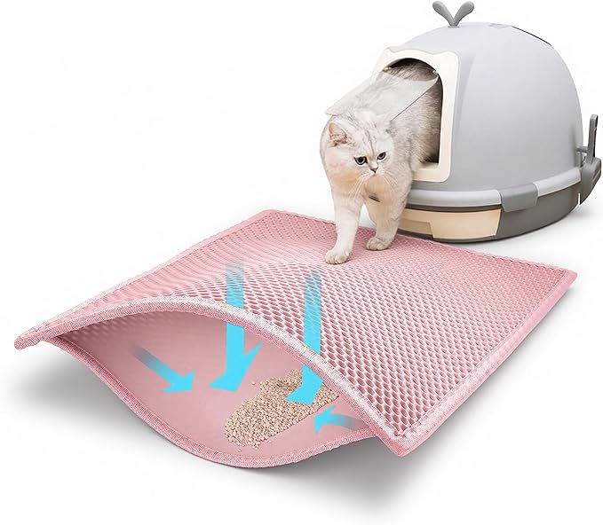 Pieviev Cat Litter Mat, Double-Layer Waterproof Litter Trap, 24" x 15" Pink | Honeycomb Design Catches Scattered Particles to Stop Tracking, Urineproof Base Protects Floors, Easy to Clean by Pieviev