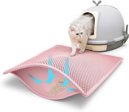 Pieviev Cat Litter Mat, Double-Layer Waterproof Litter Trap, 24" x 15" Pink | Honeycomb Design Catches Scattered Particles to Stop Tracking, Urineproof Base Protects Floors, Easy to Clean by Pieviev