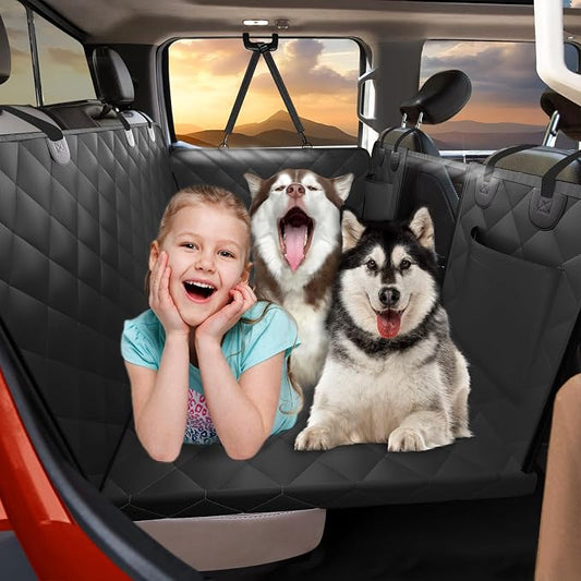 Back Seat Extender for Dogs Truck-Large Space, Hard Bottom Dog Pet Seat Cover Back Seat, Waterproof Dog Hammock for Crew Cab Trucks F150, RAM1500, Sierra, Tundra, Silverado, Black by ROUWINNE