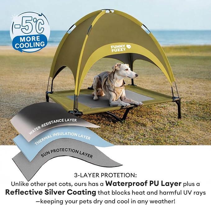 FUNNY FUZZY Elevated Dog Bed with Canopy for Large Dogs up to 120 lbs– Raised Dog Cot Bed with UV Shade,Waterproof,Breathable Mesh,Outdoor & Indoor Use,Portable,Green(36"×30"×7") - Image 3