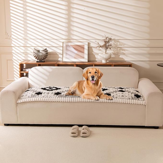 STACYPIK Boho Geometric Black Couch Cover for Dogs, Soft Plush Retro Sofa Cover for 3 Cushion Couch Washable, Non-slip Pet Sofa Protector for Couches, Thickened Sectional Loverseat Bed Mat-27.6X70.9IN by STACYPIK