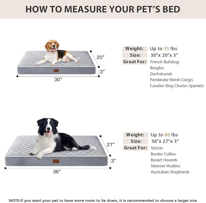 WNPETHOME Orthopedic Waterproof Dog Bed Medium for Comfy Sleeping | Washable Medium Pet Bed with Removable Cover, Multi-Needle Quilting Dogs Crate Bed Light Grey 30x20 Inch - Image 6