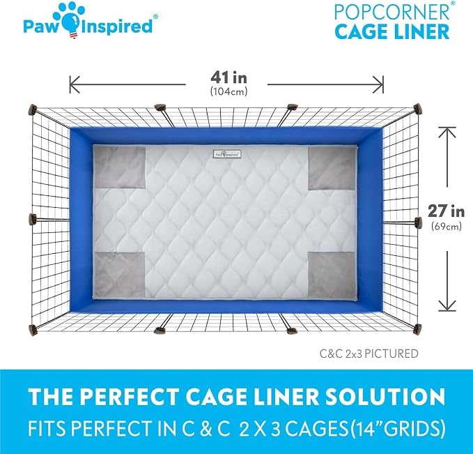 Paw Inspired PopCorner Washable Fleece Cage Liners, C&C 2x3, Light Gray | Reinforced Corners, Super Absorbent Mat, Bedding, Waterproof Bottom, Guinea Pigs, Ferrets, Rabbits, Hamsters, Small Animals - Image 4