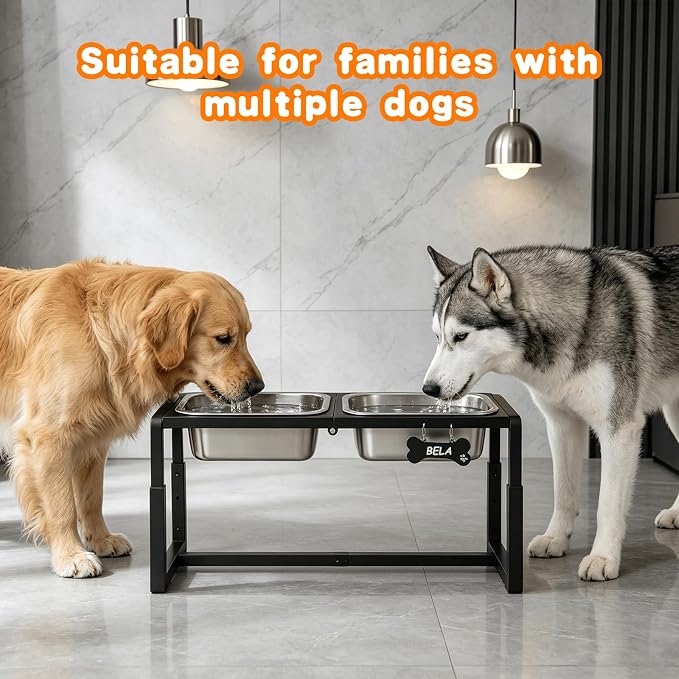 Metal Elevated Dog Bowls Medium/Large Breed with 2 Thick 1.2GAL Stainless Steel Raised Dog Bowl, Adjustable Height 3 Levels (8.8"-11.5"-14") Neck & Joint Protection - Image 3