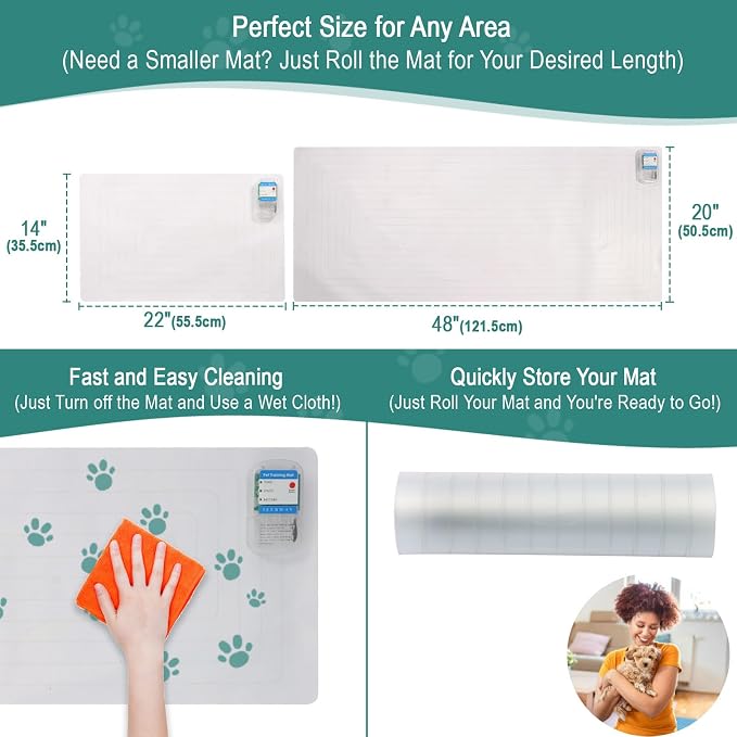 SEERWAY Scat Pet Shock Mat 2 Pieces in Different Size, Shock Pads for Dogs and Cats Training Indoor, Electric Repellent Mat Keeps Pets Off Couch, Sofa, Countertop, 3 Modes (48"x20" + 22"x14") - Image 4