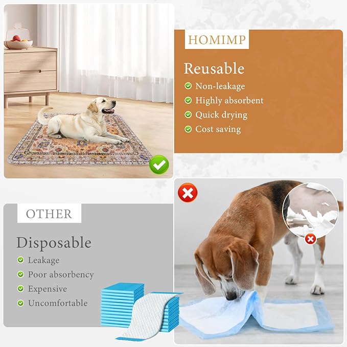 Homimp Washable Pee Pads for Dogs, 2 Pack Reusable Puppy Pads Waterproof, Absorbent and Leakproof Dog Pee Pads, Non Slip Puppy Training Pads, Pet Mat for Floor,Crate,Couch,Whelping,Khaki, 24"x36" - Image 8