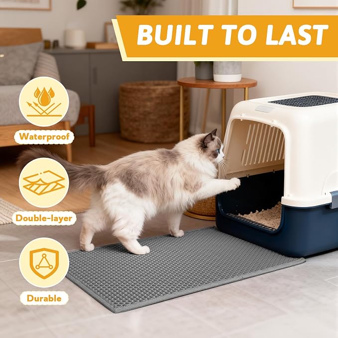 Pieviev Cat Litter Mat Double Layer Waterproof Urine Proof Trapping Mat 1 Pack (Gray, 24x15 Inch (Pack of 1)) | Honeycomb Design Catches Scattered Particles to Stop Tracking, Urineproof Base Protects Floors, Easy to Clean - Image 7