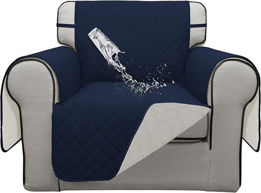 ISSUNTEX Double Protection 100% Waterproof Chair Sofa Cover for Living Room, Reversible Furniture Protector for Dogs, Pets, Kids (Chair, Navy/Ivory) by ISSUNTEX