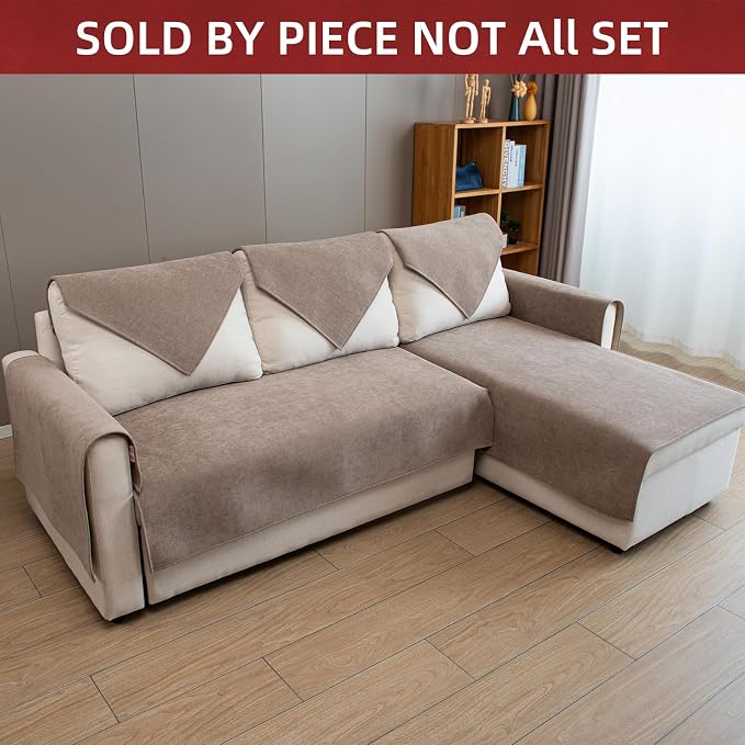 Couch Cover Sectional Couch Covers Non Slip Sofa Covers Washable for 3 Cushion Couch L Shaped Couch Protector Sofa Slipcovers for Kids Dogs Pets,Chenille,Camel, 36''x94''(Only 1 Piece) - Image 2