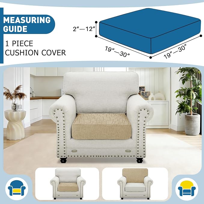 MAXIJIN Waterproof Couch Cushion Covers Individual Chair Seat Cushion Cover Stretch Sectional Sofa Slipcovers with Elastic Bottom for Dogs Pets (1 Piece for Seat or Backrest, Khaki) - Image 2