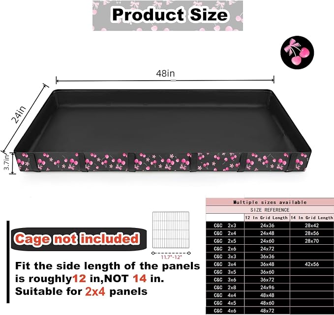 DZWLKJ Waterproof Guinea Pig Cage Liner,Washable Tarp Bottom Base,Cherry Graphic,24"x48", Reusable for Rabbit, Chinchilla, Hedgehog, Ferret & Other Small Animals. - Image 2