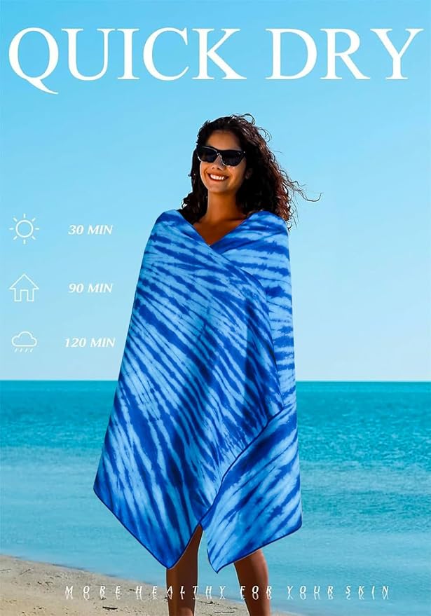 Yongoes 4 Pack Microfiber Beach Towel Oversized 71x32 Blue Multipack Bulk | Lightweight Thin,Sand Free,Super Absorbent Quick Dry Large Towels for Swim Pool Bath Travel Vacation Accessories Essentials - Image 6