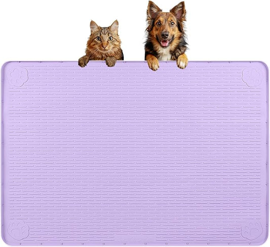 Dog Food Mat 34''x22'' Extra Large Dog Mat for Food and Water, Purple | Silicone Dog Bowl Mat with Raised Edge, Waterproof Non-Slip Pet Feeding Mat for Floors, fit for Dog Cat Bowls by Bartuke