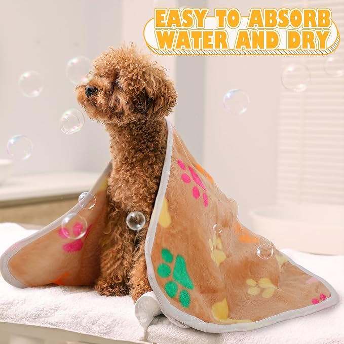 Chumia 18 Pcs Fleece Pet Blanket Soft Warm Sleep Mat Fluffy Cute Puppy Supplies Paw Bone Star Elephant Dot Heart Print Design Bed Blankets for Dog Cat Kitten Animals(23 x 16 Inch,Cute) - Image 6