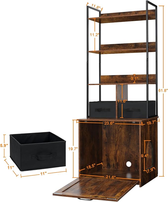Dwanton Litter Box Enclosure with 3 Storage Shelves and 2 Drawers, 2-in-1 Hidden Cat Litter Box Enclosure Furniture with Shelf, Reversible Entrance, Washable Drawers, 61.8-Inch, Rustic Brown - Image 5