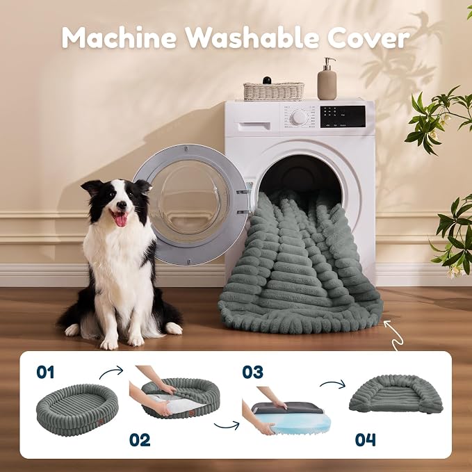 ChiXnuggle Orthopedic Dog Bed, Washable Cover, Faux Fur Bolster Pet Couch | waterproof,egg crate foam,non-slip bottom,for small medium dogs,grey,30*24*7,dog sofa,puppy bed - Image 7